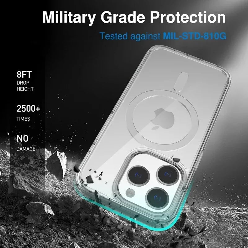 Magnetic Clear Case for iPhone 16, 15, 14 Series – MagSafe Compatible Transparent Silicone Cover