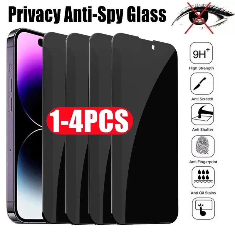 Privacy Tempered Glass Screen Protector for iPhone 16, 15, 14, 13, Series – Anti-Spy Shield for Pro Max / Plus / XR / XS Max