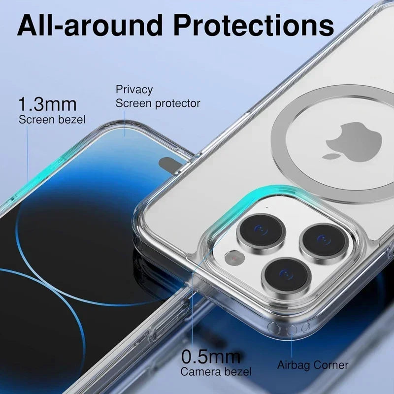 Magnetic Clear Case for iPhone 16, 15, 14 Series – MagSafe Compatible Transparent Silicone Cover