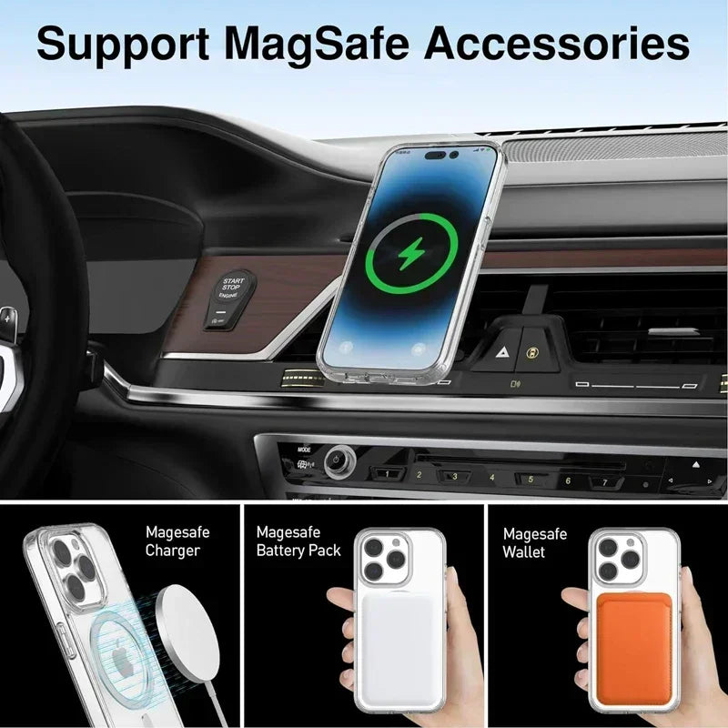 Magnetic Clear Case for iPhone 16, 15, 14 Series – MagSafe Compatible Transparent Silicone Cover