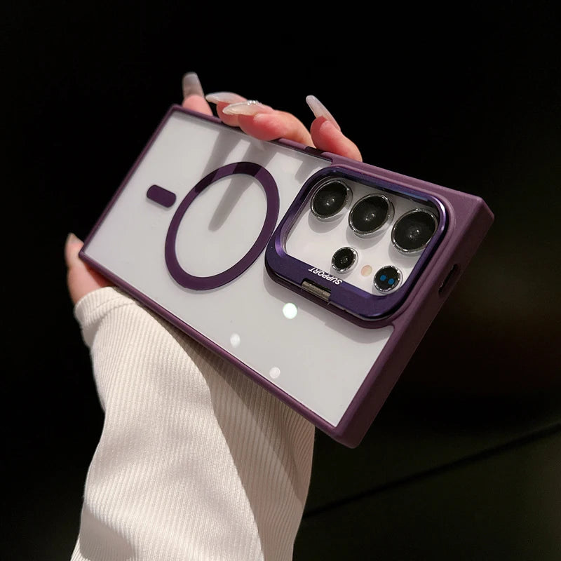 Samsung Galaxy S25/S24 Ultra Magnetic Clear Case – Hidden Holder + MagSafe‑Style Charging