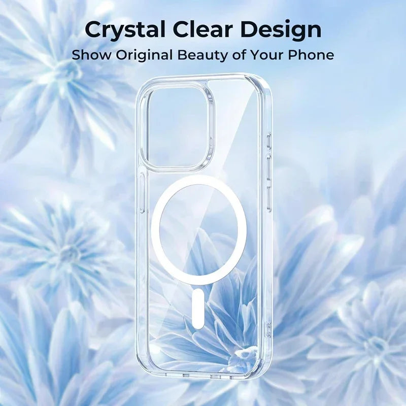 Magnetic Clear Case for iPhone 16, 15, 14 Series – MagSafe Compatible Transparent Silicone Cover