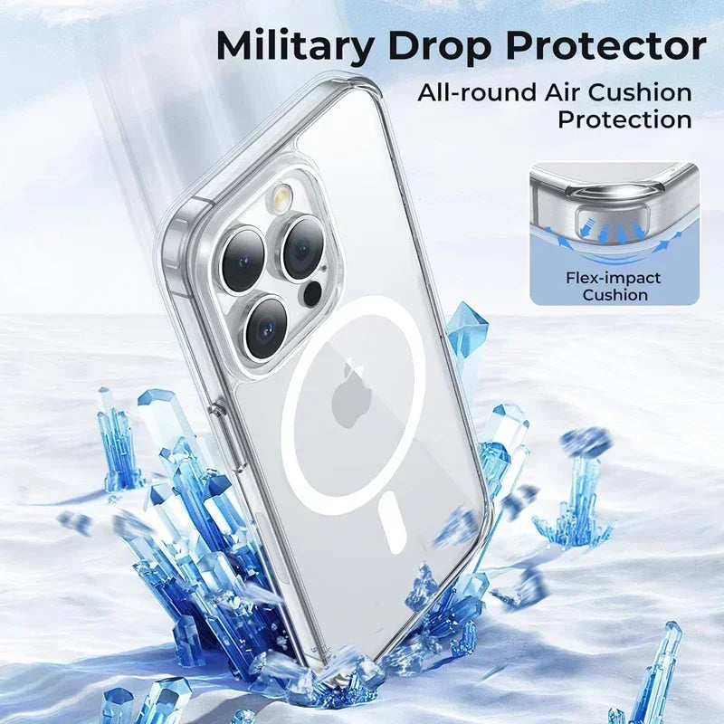 Magnetic Clear Case for iPhone 16, 15, 14 Series – MagSafe Compatible Transparent Silicone Cover